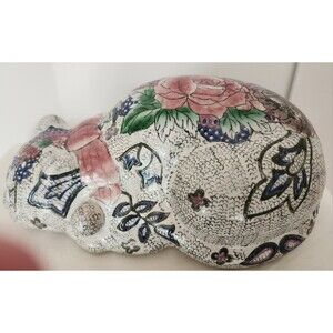 9.5" Kutani Sleeping Cat Chinoiserie Grannycore Japanese Porcelain Hand Painted